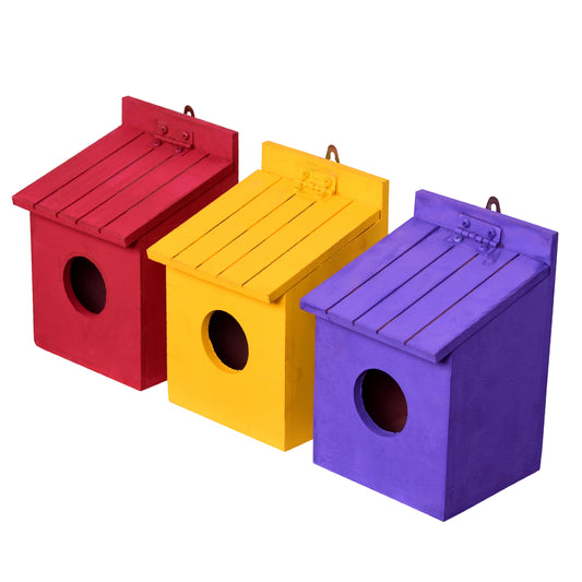 Cute Bird House Openable Nest Box With Wall Mount With 3 Colors 🪺 🐣 [ Combo of 3 ]